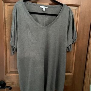 Boutique Gray cold shoulder v-neck top.